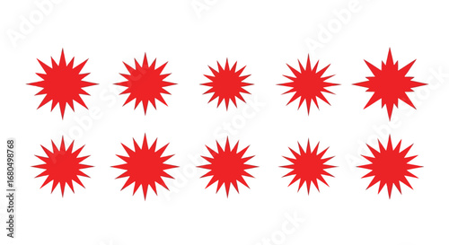 Vector illustration of collection of red starburst shapes