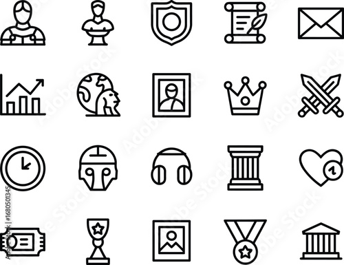 Collection of 20 outline icons for history and culture concepts vector illustration