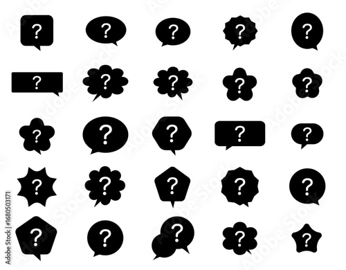 speech bubble icon set 01D-25D : set, cloud, bubble, speech, icon, symbol, illustration, vector, design, speech balloon icon, comics, cartoon style, cartoon, question mark