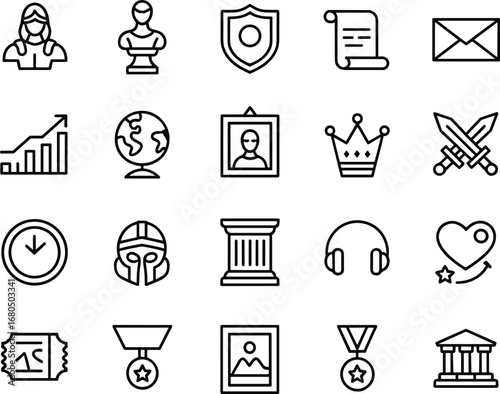 Historical and cultural icons in a simple outline design history culture