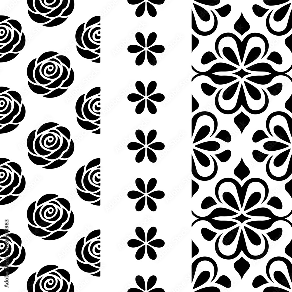 Fototapeta premium Floral Seamless Pattern SVG Bundle | Rose, Daisy & Decorative Border Designs