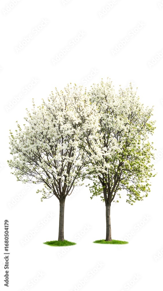 Obraz premium Two flowering trees against a white background