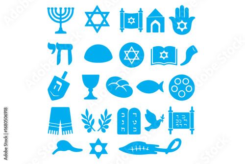 Jewish Icons And Judaica Symbols Vector Set