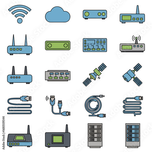 Explore network solutions with vibrant internet technology icons for modern communication designs and tech illustrations
