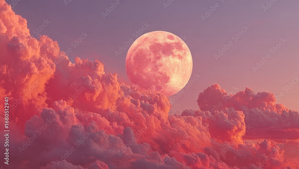 Obraz premium Pink moon behind dusky clouds
