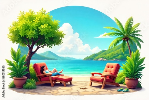 A relaxing scene depicting leisure time activities, featuring comfortable furniture and serene surroundings , reading, quiet