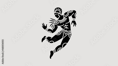 Dynamic Hanuman Vector Illustration A Black and White Depiction of Power and Grace, Capturing Divine Energy