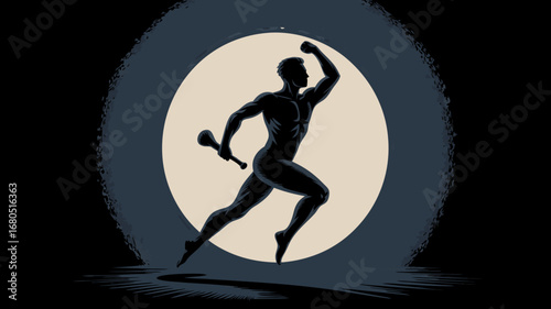 Vector Illustration of Hanuman Running with Mace, a Symbol of Strength and Devotion - Spiritual Warrior Pose