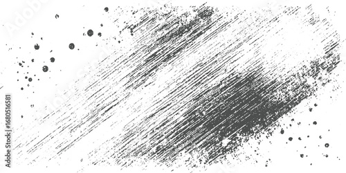 Gray brush strokes and splatter on white abstract background