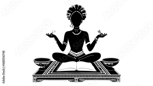 Vector graphic of a meditating figure, symbolizing peace, wisdom, and cultural devotion, with a conceptual connection to figures like hanuman