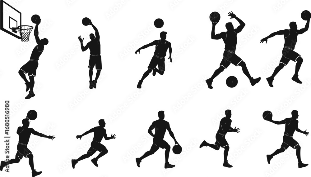 custom made wallpaper toronto digitalBasketball player silhouette, dunking basketball, dribbling, shooting, passing, jumping, sports action, athlete, basketball game, competition, teamwork