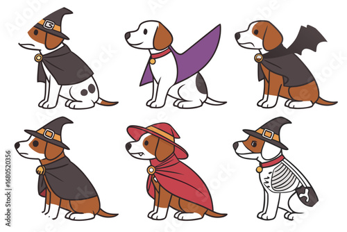 Assortment of Dogs in Halloween Costumes with Capes and Hats puppy beagle