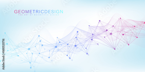 Abstract tech network connection dots. Digital technology and big data analysis background. White background with plexus lines. Geometric background with abstract mesh