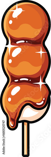 Mitarashi Dango Skewer Illustration with Sweet Soy Glaze Vector illustration