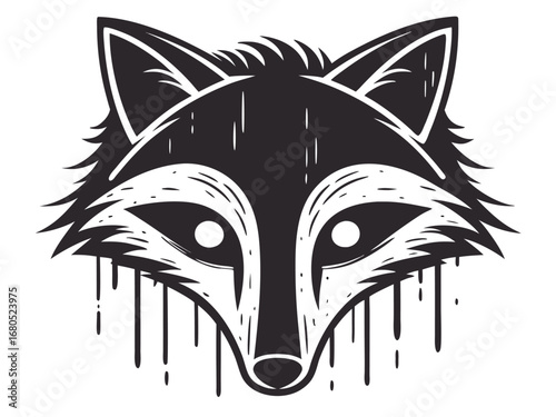 Bold Black And White Fox Head Graphic With Dripping Effect illustration stylized