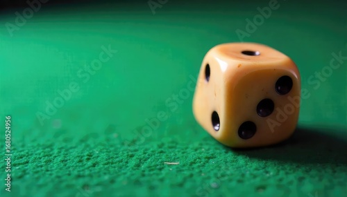 Wallpaper Mural A close-up shot of a single, oddly-shaped die with uneven numbers, resting on a worn green felt surface, subtly hinting at unpredictable outcomes and unusual gambling chances , green, unpredictable Torontodigital.ca