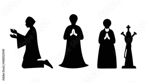 Christian prayer silhouette vector illustration representing faith religion and spirituality and church worship scene