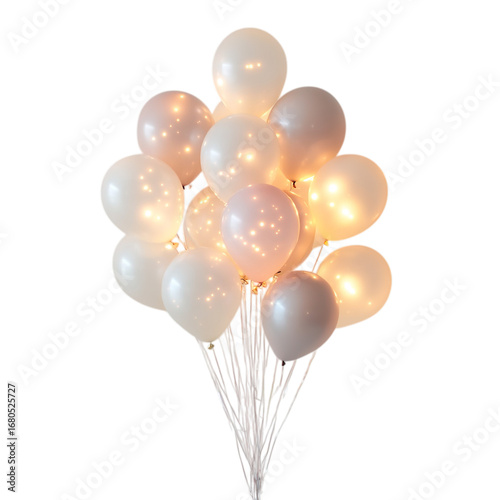 Cream and blush pink balloon bouquet with glowing accents — soft white cluster for elegant party decor and romantic celebrations