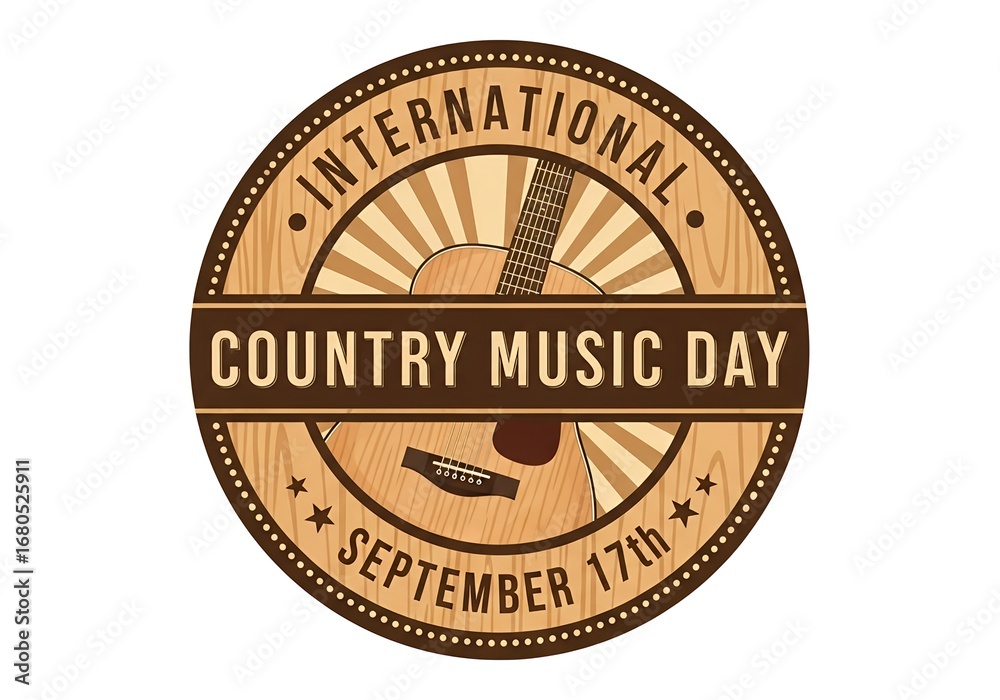 Obraz premium Rustic country music day illustration, an artistic emblem capturing the spirit of celebration with a classic guitar design