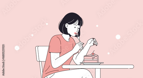 A Young Person savors a slice of cake, a moment of sweet Delight and Joy