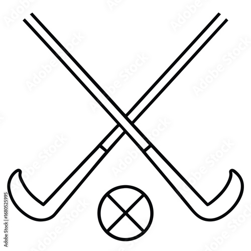 Crossed Hockey Sticks and Marked Puck Icon Outline ice hockey field hockey