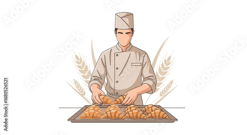Baker Crafting Freshly Baked Croissants In A Bakery Kitchen For Culinary Delight