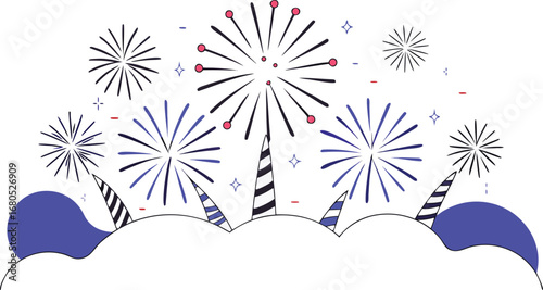 Vibrant red white and blue fireworks celebration illustration scalable vector graphic transparent background