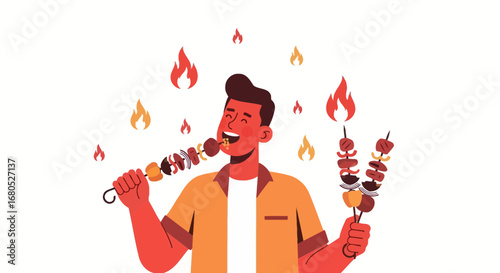 Barbecue Enthusiasm: A Joyful Illustration Of Grilled Food and Celebration