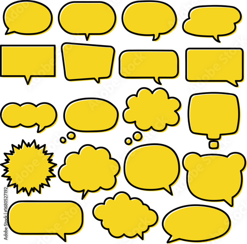 The standout highlighted yellow speech balloon are set in a frame that is black. / 目立つ強調された吹き出し フレーム セット イエロー 黄色