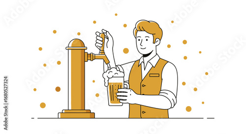 Bartender Serving Fresh Beer Into Glass At Tap Room For Weekend Social Gathering