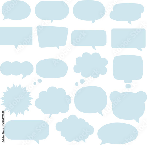 A set of a balloon frame with a cloud-like appearance, available in shades of cyan and light blue. / 雲のような吹き出し フレーム セット シアン 水色