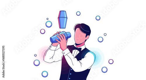 Bartender Skillfully Mixing Cocktails with Shaker in Stylish Restaurant Setting