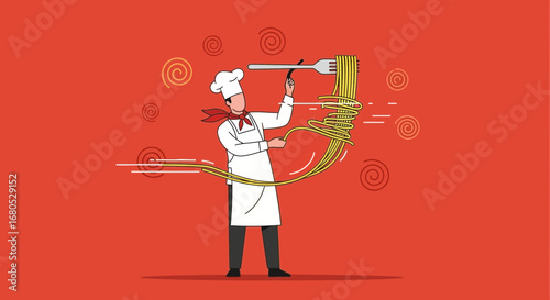 Chef Crafting Culinary Delights with Pasta, Creating a Delicious Food Presentation Carefully