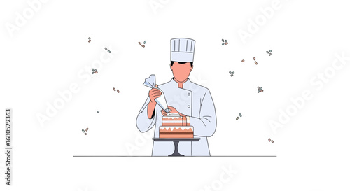 Chef Decorating a Cake with Cream, Bakery, Dessert, Celebration and Sweet Treat Creation