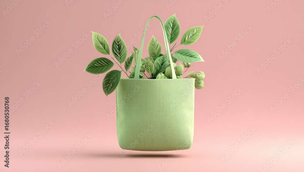 Obraz premium Light green tote bag with leaves