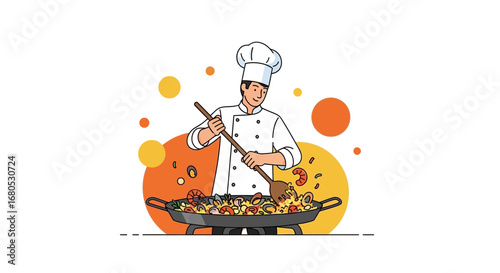 Chef Preparing Gourmet Seafood Dish In A Modern Vector Illustration Style