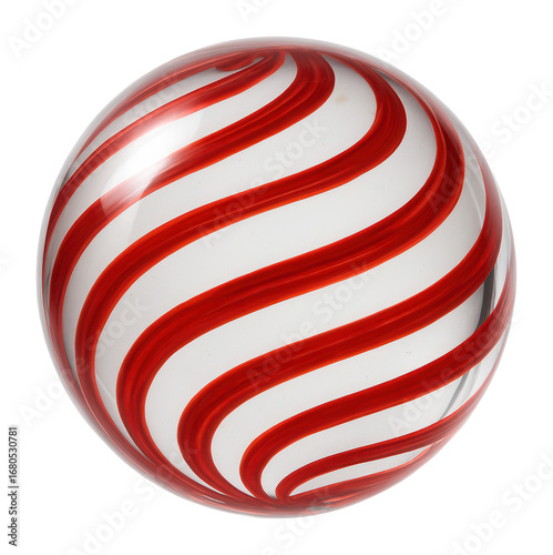 Clear glass ball with red swirls