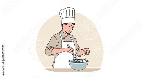 Chef Preparing Mixture For Delicious Treats Mixing Ingredients In The Kitchen Professionally