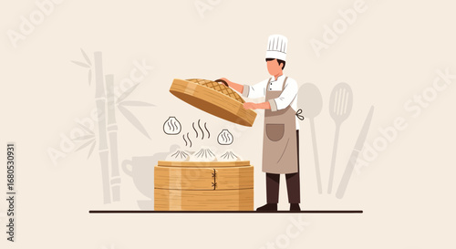 Chef Preparing Steaming Dumplings, Depicting Culinary Artistry And Dining Experience