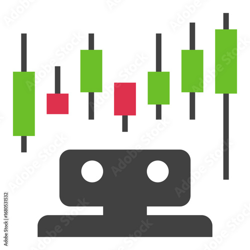 Robot with Candlestick Chart vector Crypto Trading Algorithms icon or design element