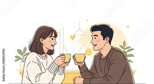 Couple Sharing Coffee, Enjoying Morning Together, Romantic and Aesthetic Moment