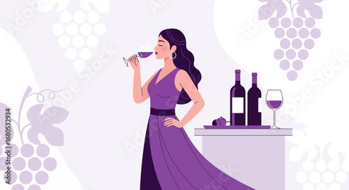 Elegant Woman Sampling Wine: A Sophisticated Depiction of Wine Tasting Experience