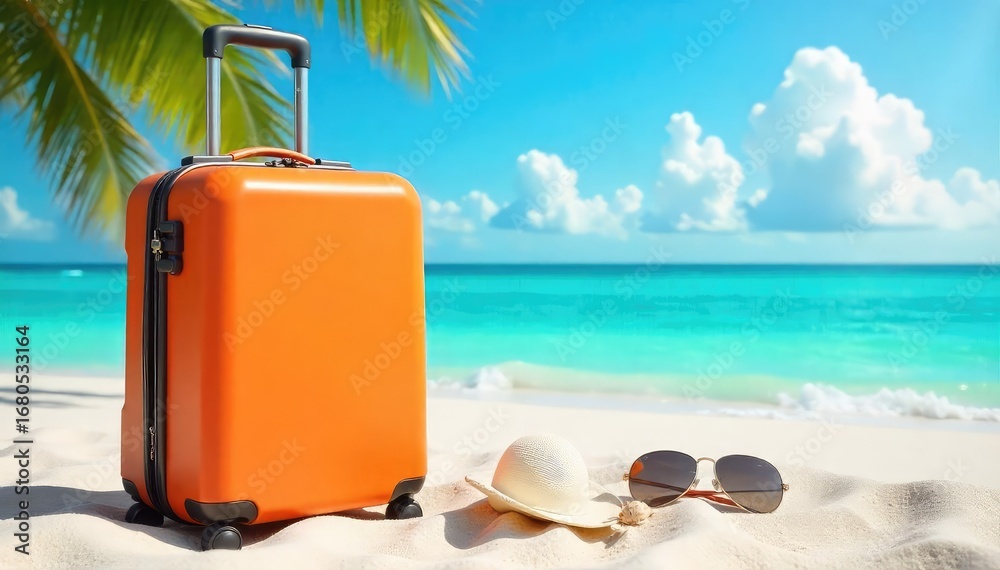 custom made wallpaper toronto digitalA brightly colored suitcase sits on a sunny beach, ready for a relaxing getaway Seashells and sunglasses add to the vacation vibe, suggesting carefree travel and summer adventures , journey, ocean