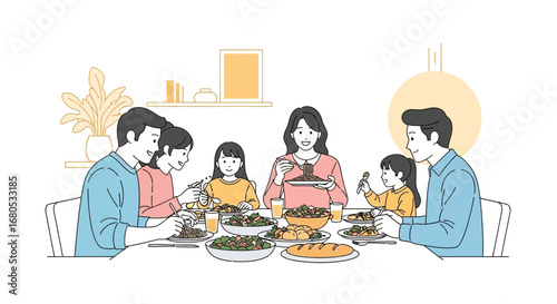 Family Gathering Around The Table Enjoying A Meal And Each Other's Company