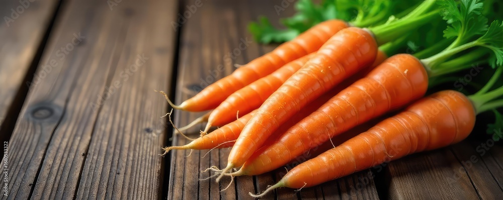 custom made wallpaper toronto digitalA bunch of fresh, vibrant orange carrots, still with their green tops, displayed on a rustic wooden surface Ideal for healthy eating, recipes, and cooking imagery , vegetable garden, farm, orange
