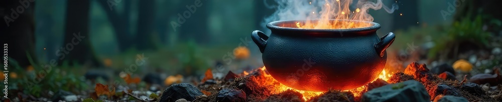 custom made wallpaper toronto digitalA bubbling cauldron over a crackling fire, steam rising, herbs and strange ingredients simmering within Perfect for Halloween, fantasy, witchcraft, and mystical themes , pot, uncanny, smoke