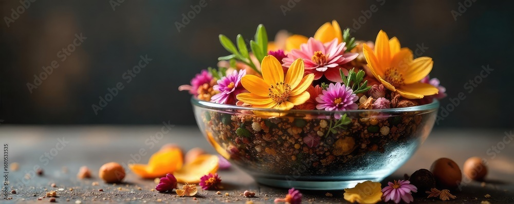 custom made wallpaper toronto digitalVibrant Dried Flower Potpourri in Glass Bowl Charming Summer Home Decor