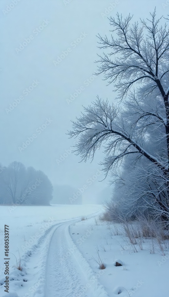 custom made wallpaper toronto digitalA chilling winter scene with frost-covered branches reaching towards a stark, grey sky The air feels heavy with a palpable sense of cold and isolation , stark, frozen