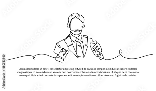One line of press conference. Abstract minimal continuous line.