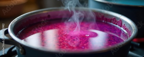 Wallpaper Mural A close-up shot of a steaming pot of fabric dye, simmering on a stovetop, ready for dyeing process Rich colors and textures are visible in the dye bath , heat, linen Torontodigital.ca